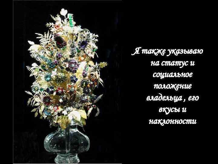 Я также указываю на статус и социальное положение владельца , его вкусы и наклонности