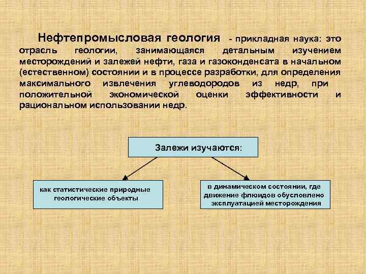 Нефтепромысловая геология - прикладная наука: это отрасль геологии, занимающаяся детальным изучением месторождений и залежей