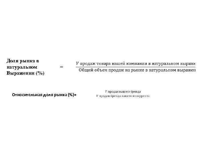 Доля рынка в натуральном Выражении (%) = Относительная доля рынка (%)= 