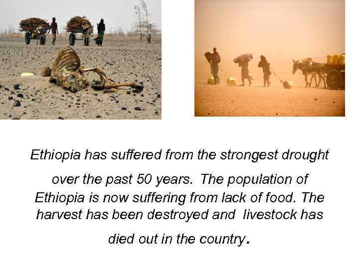 Ethiopia has suffered from the strongest drought over the past 50 years. The population