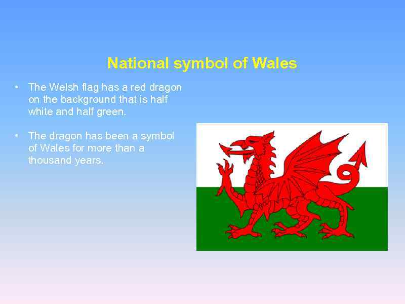 National symbol of Wales • The Welsh flag has a red dragon on the