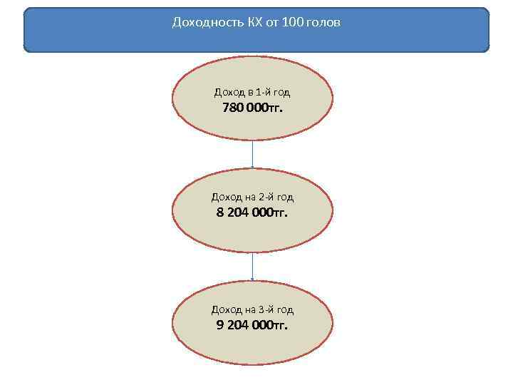 Доходность КХ от 100 голов Доход в 1 -й год 780 000 тг. Доход