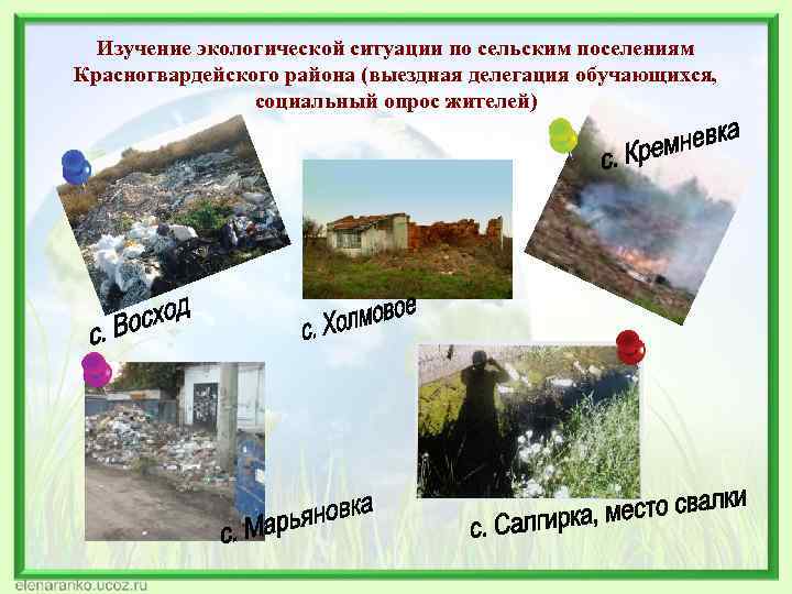 Изучение экологической ситуации по сельским поселениям Красногвардейского района (выездная делегация обучающихся, социальный опрос жителей)