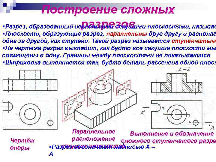 Сложный ступенчатый разрез на чертеже