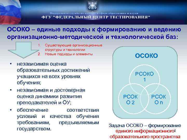 ОСОКО – единые подходы к формированию и ведению организационно-методической и технологической баз: 1. 2.