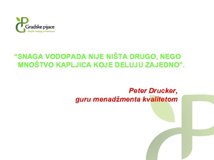 “SNAGA VODOPADA NIJE NIŠTA DRUGO, NEGO MNOŠTVO KAPLJICA KOJE DELUJU ZAJEDNO”. Peter Drucker, guru