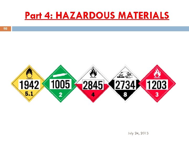 Part 4: HAZARDOUS MATERIALS 98 July 24, 2013 