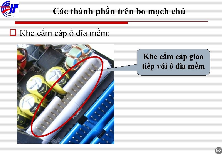 Các thành phần trên bo mạch chủ o Khe cắm cáp ổ đĩa mềm: