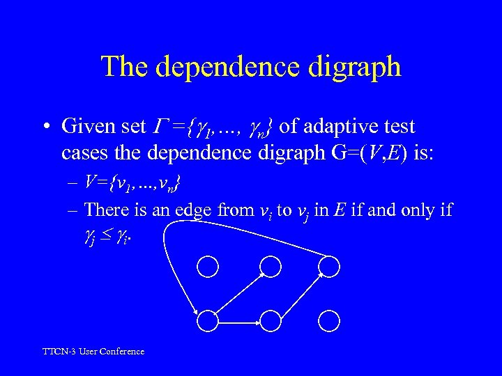 The dependence digraph • Given set ={ 1, …, n} of adaptive test cases