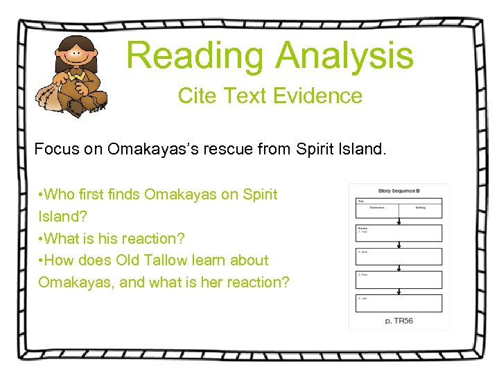 Reading Analysis Cite Text Evidence Focus on Omakayas’s rescue from Spirit Island. • Who