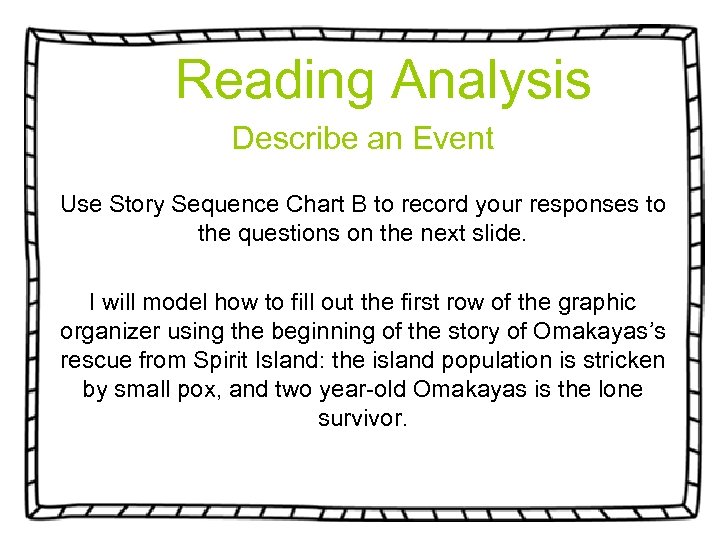 Reading Analysis Describe an Event Use Story Sequence Chart B to record your responses