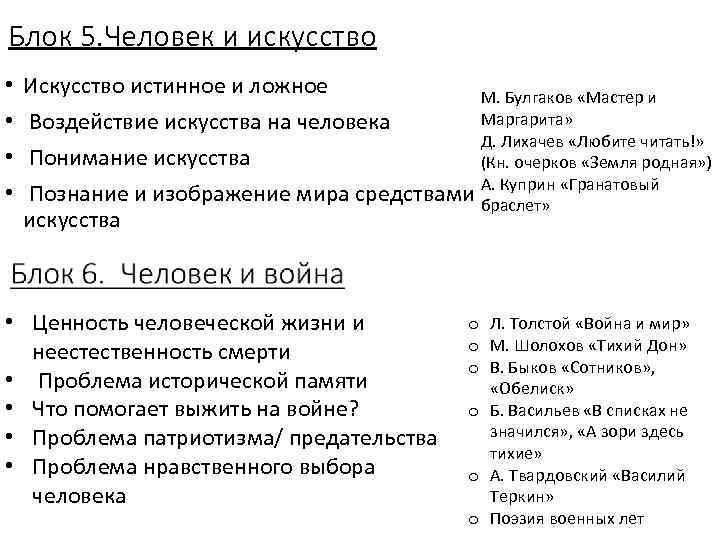 Блок 5. Человек и искусство • • Искусство истинное и ложное М. Булгаков «Мастер