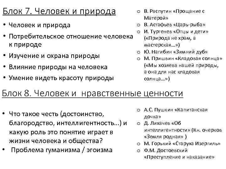 Блок 7. Человек и природа • Потребительское отношение человека к природе • Изучение и