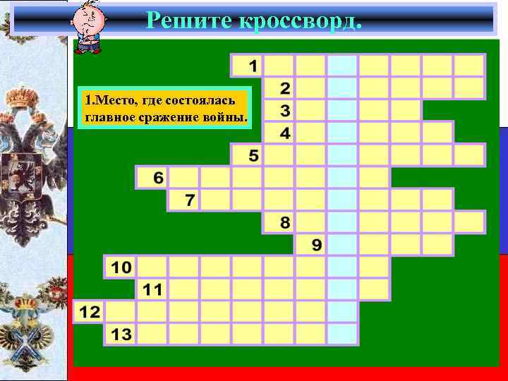 Решите кроссворд. 1. Место, где состоялась главное сражение войны. 