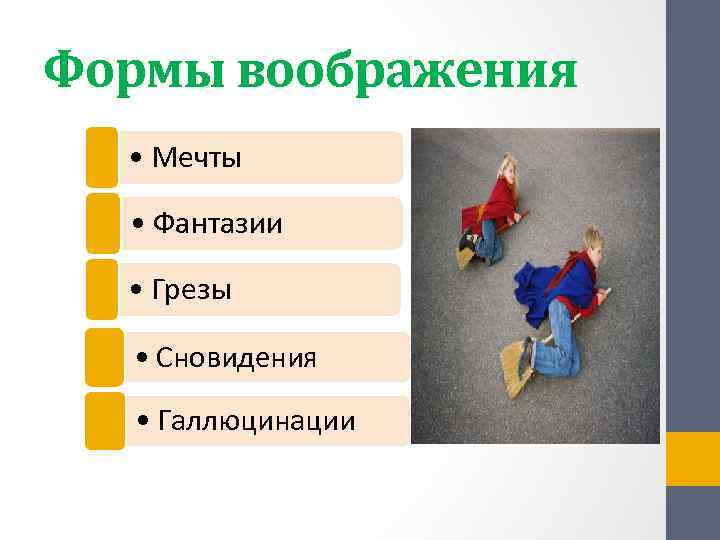Формы воображения • Мечты • Фантазии • Грезы • Сновидения • Галлюцинации 