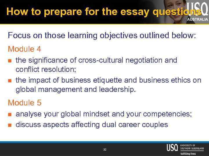 How to prepare for the essay questions Focus on those learning objectives outlined below: