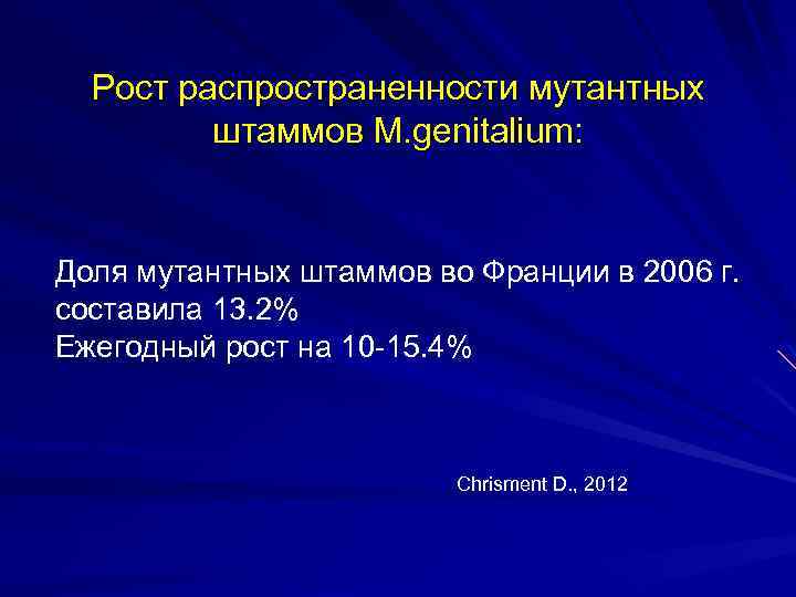 Рост распространенности мутантных штаммов M. genitalium: Доля мутантных штаммов во Франции в 2006 г.