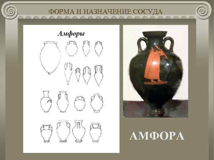 ФОРМА И НАЗНАЧЕНИЕ СОСУДА АМФОРА 