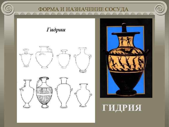 ФОРМА И НАЗНАЧЕНИЕ СОСУДА ГИДРИЯ 