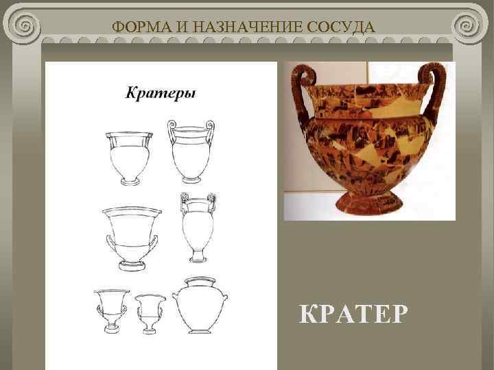 ФОРМА И НАЗНАЧЕНИЕ СОСУДА КРАТЕР 