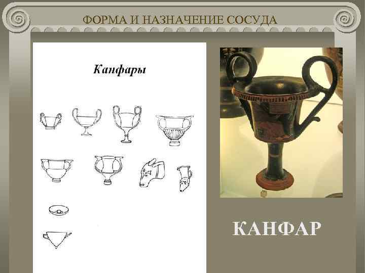 ФОРМА И НАЗНАЧЕНИЕ СОСУДА КАНФАР 