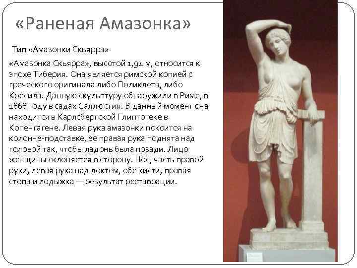  «Раненая Амазонка» Тип «Амазонки Скьярра» «Амазонка Скьярра» , высотой 1, 94 м, относится