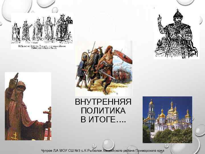 ВНЕШНЯЯ ПОЛИТИКА. ВНУТРЕННЯЯ ПОЛИТИКА В ИТОГЕ…. Чупров Л. А МОУ СШ № 3 с.
