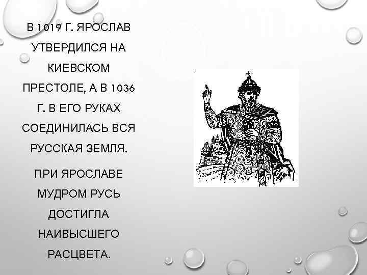 В 1019 Г. ЯРОСЛАВ УТВЕРДИЛСЯ НА КИЕВСКОМ ПРЕСТОЛЕ, А В 1036 Г. В ЕГО