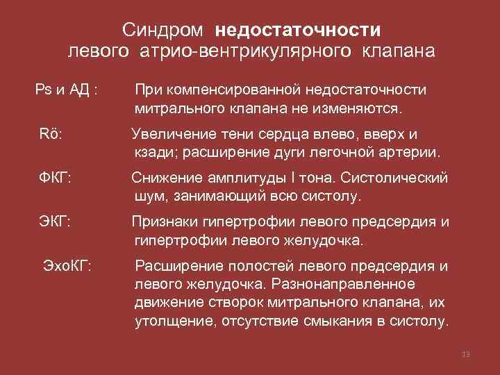 Синдром недостаточности левого атрио-вентрикулярного клапана Ps и АД : При компенсированной недостаточности митрального клапана