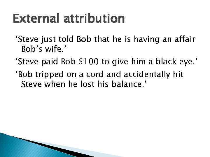 External attribution ‘Steve just told Bob that he is having an affair Bob’s wife.