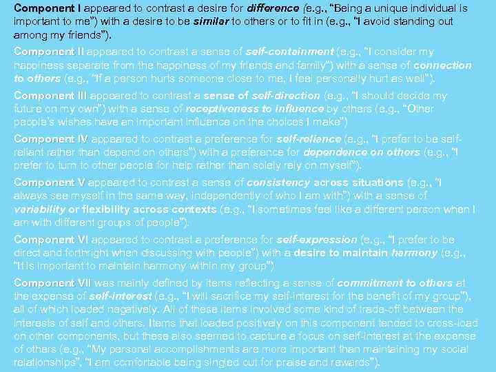 Component I appeared to contrast a desire for difference (e. g. , “Being a