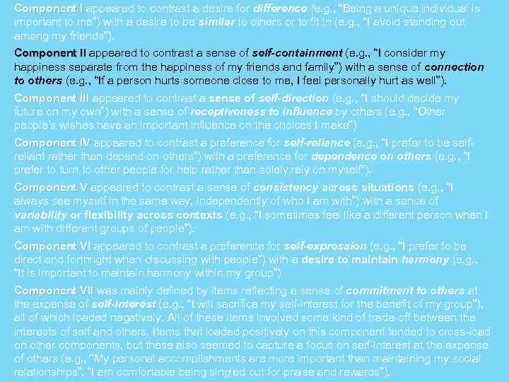 Component I appeared to contrast a desire for difference (e. g. , “Being a