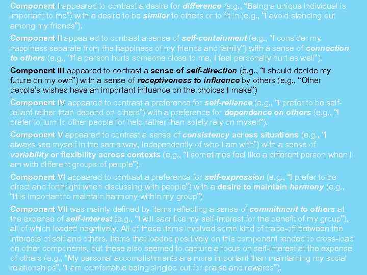 Component I appeared to contrast a desire for difference (e. g. , “Being a