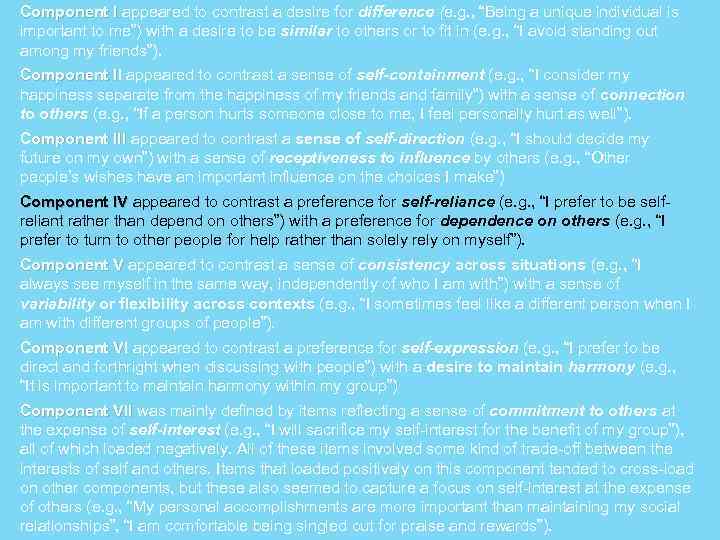 Component I appeared to contrast a desire for difference (e. g. , “Being a
