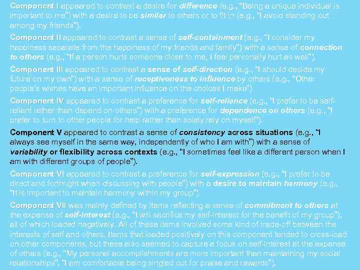 Component I appeared to contrast a desire for difference (e. g. , “Being a