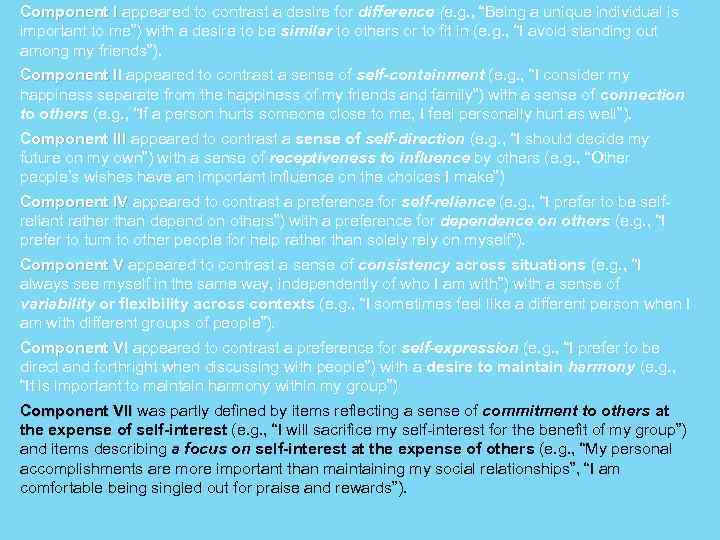 Component I appeared to contrast a desire for difference (e. g. , “Being a