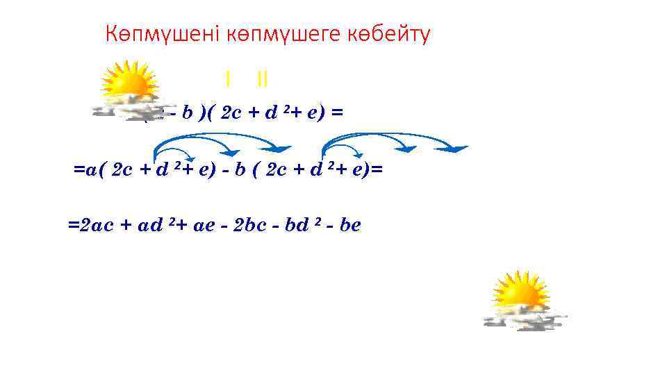 Көпмүшені көпмүшеге көбейту І ІІ ( а - b )( 2 c + d