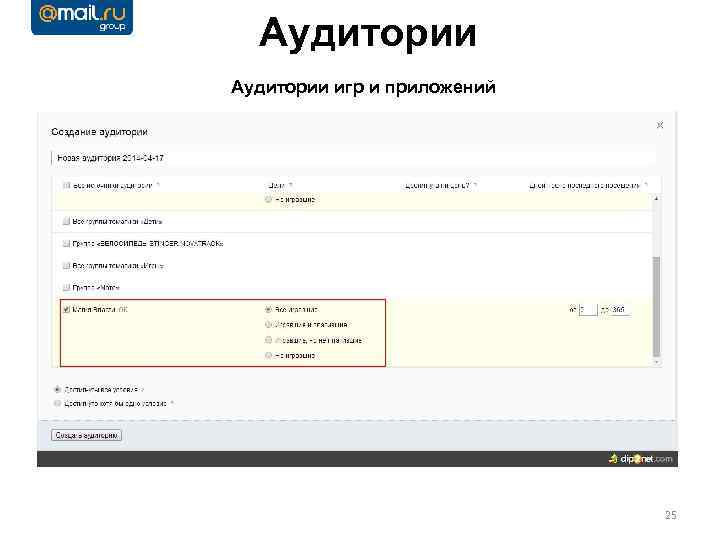 Аудитории игр и приложений 25 