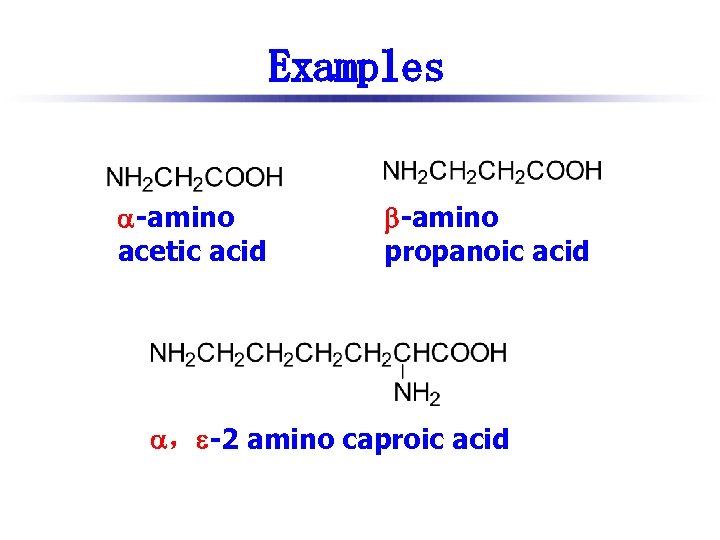 Examples -amino acetic acid -amino propanoic acid ， -2 amino caproic acid 