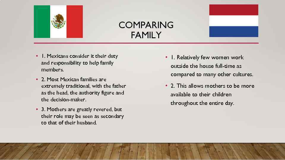COMPARING FAMILY • 1. Mexicans consider it their duty and responsibility to help family