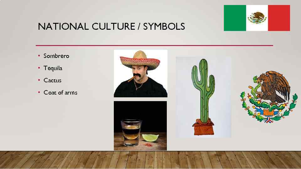 NATIONAL CULTURE / SYMBOLS • Sombrero • Tequila • Cactus • Coat of arms