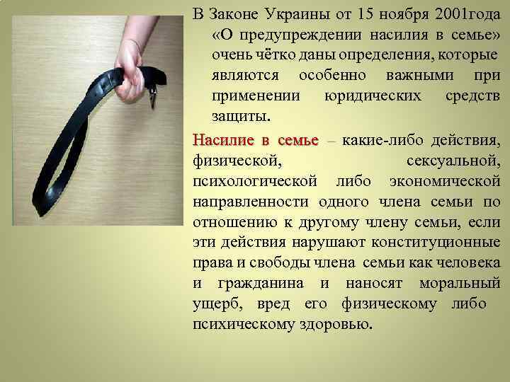 В Законе Украины от 15 ноября 2001 года «О предупреждении насилия в семье» очень