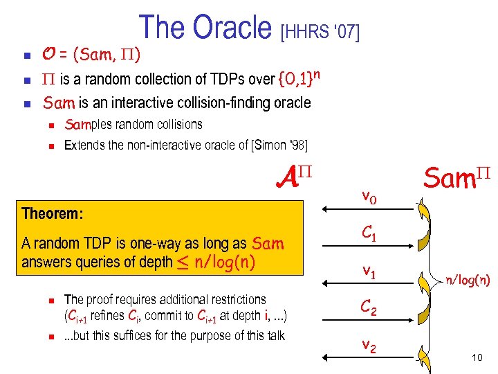 The Oracle [HHRS ‘ 07] n n n O = (Sam, ) is a