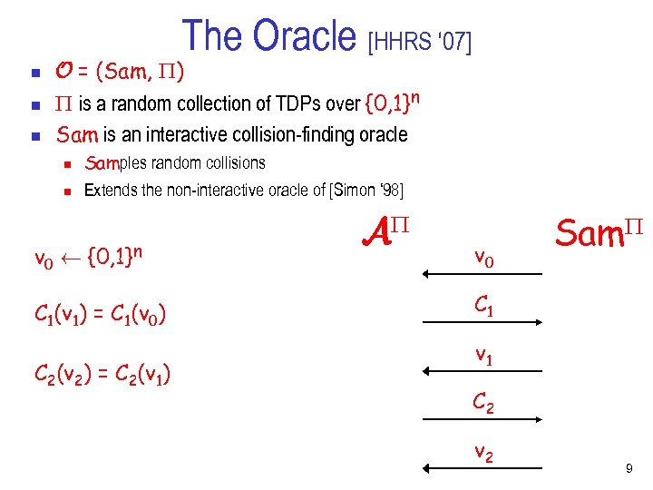 The Oracle [HHRS ‘ 07] n n n O = (Sam, ) is a