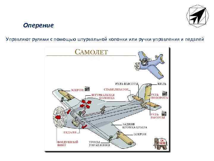 Оперение Управляют рулями с помощью штурвальной колонки или ручки управления и педалей 
