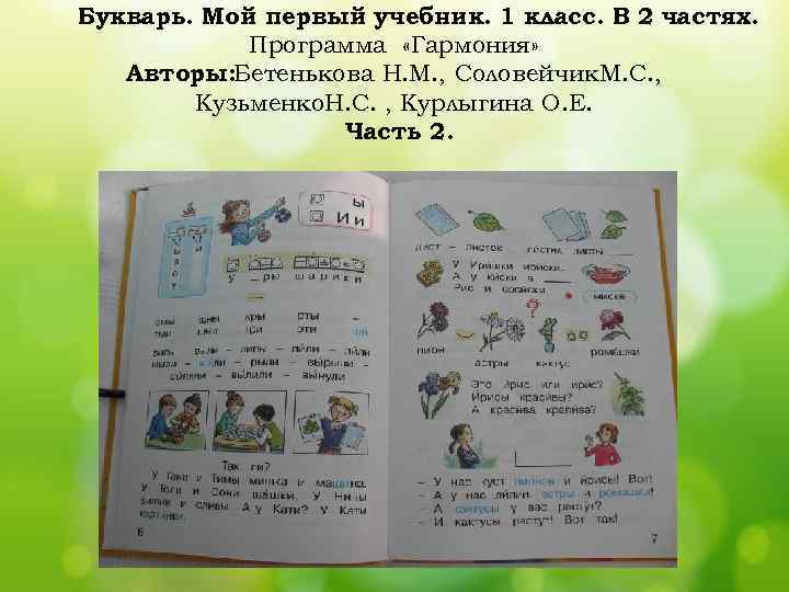 Букварь. Мой первый учебник. 1 класс. В 2 частях. Программа «Гармония» Авторы: Бетенькова Н.