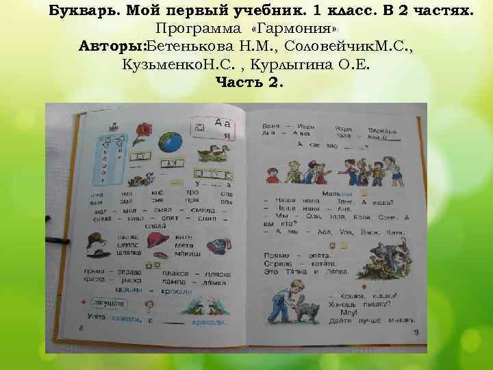 Букварь. Мой первый учебник. 1 класс. В 2 частях. Программа «Гармония» Авторы: Бетенькова Н.