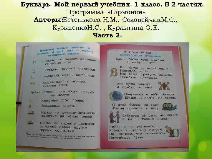 Букварь. Мой первый учебник. 1 класс. В 2 частях. Программа «Гармония» Авторы: Бетенькова Н.