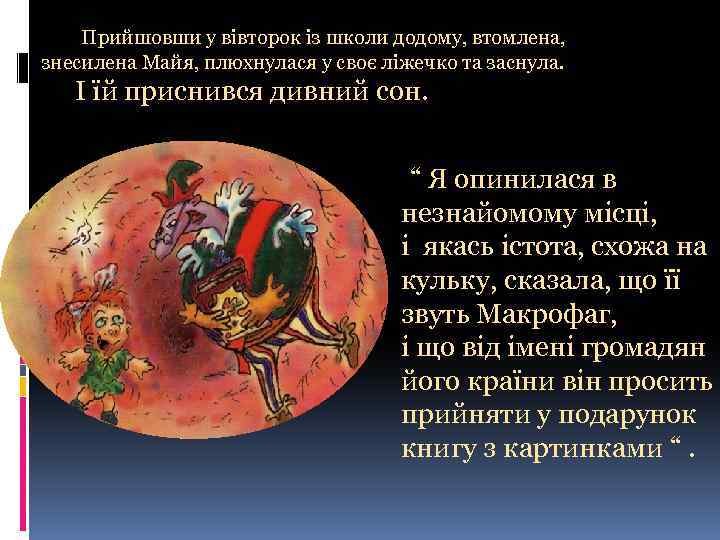  Прийшовши у вівторок із школи додому, втомлена, знесилена Майя, плюхнулася у своє ліжечко