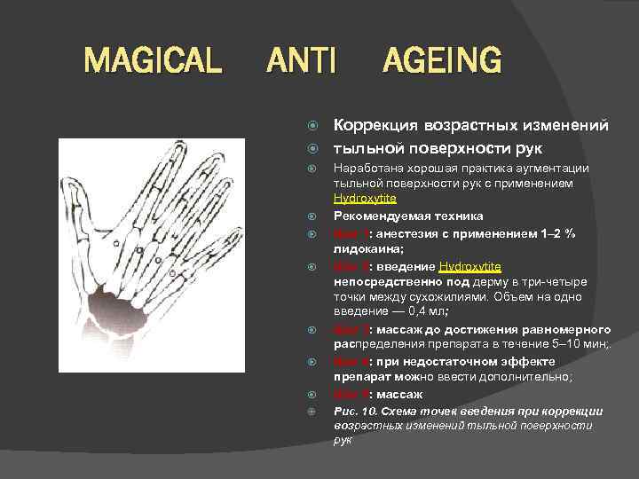 MAGICAL ANTI AGEING Коррекция возрастных изменений тыльной поверхности рук Наработана хорошая практика аугментации тыльной